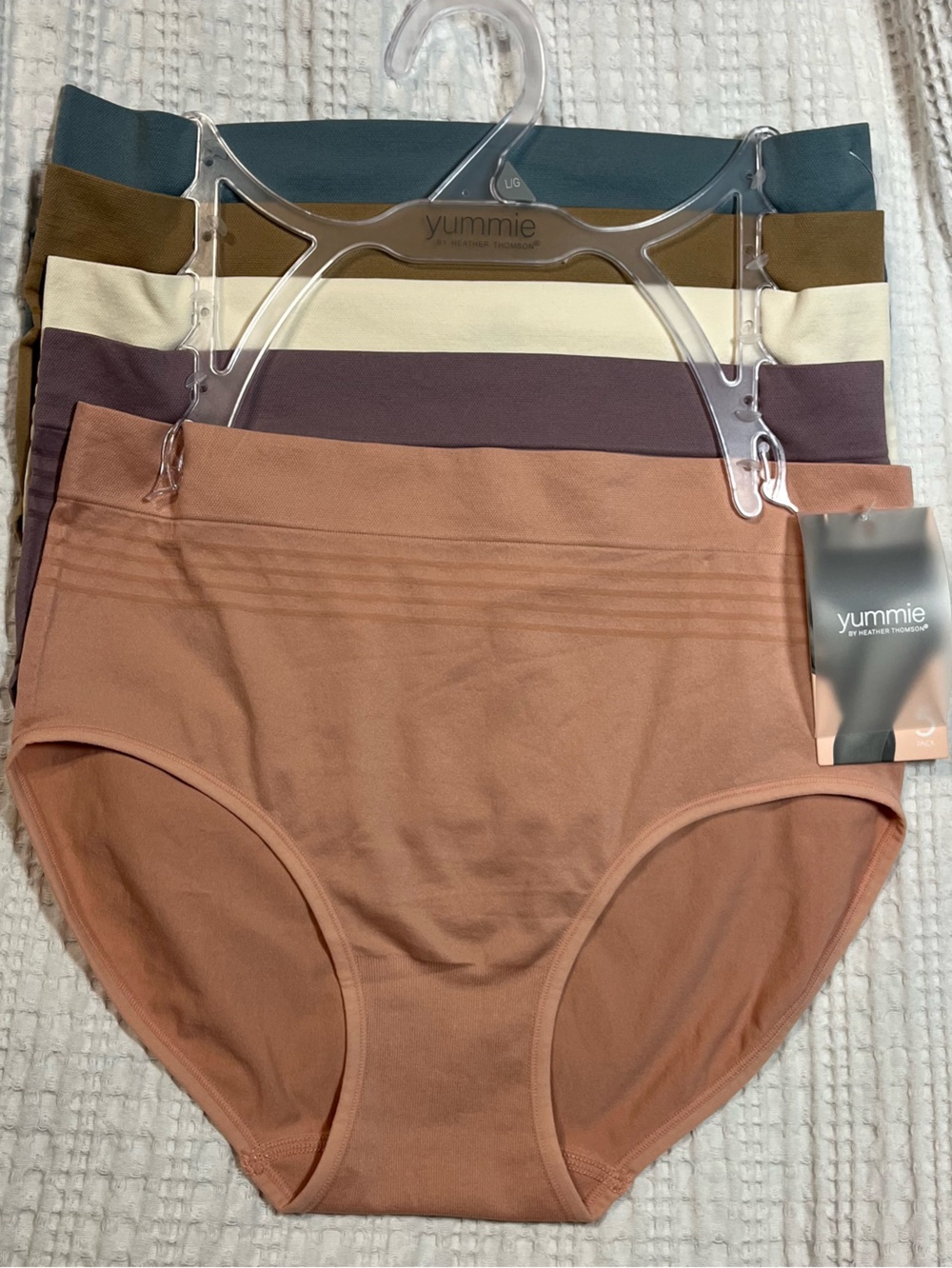 NWT Yummie 5pk Shadow Stripe Seamless Briefs Large Blue Brown Ivory Purple Peach - Picture 3 of 7